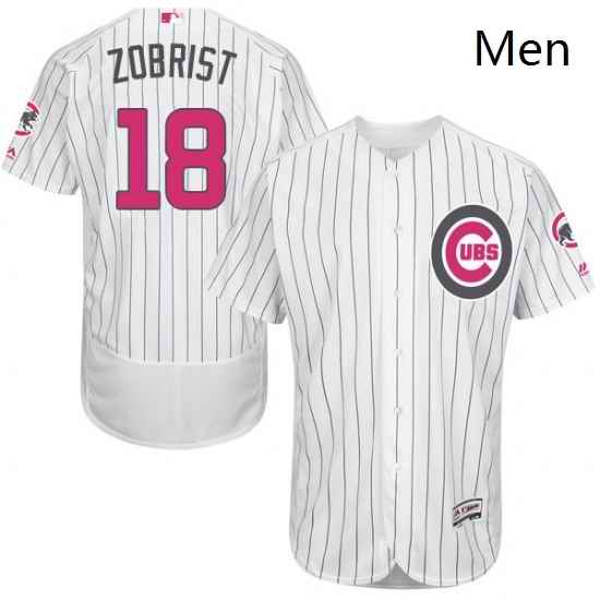 Mens Majestic Chicago Cubs 18 Ben Zobrist Authentic White 2016 Mothers Day Fashion Flex Base MLB Jersey